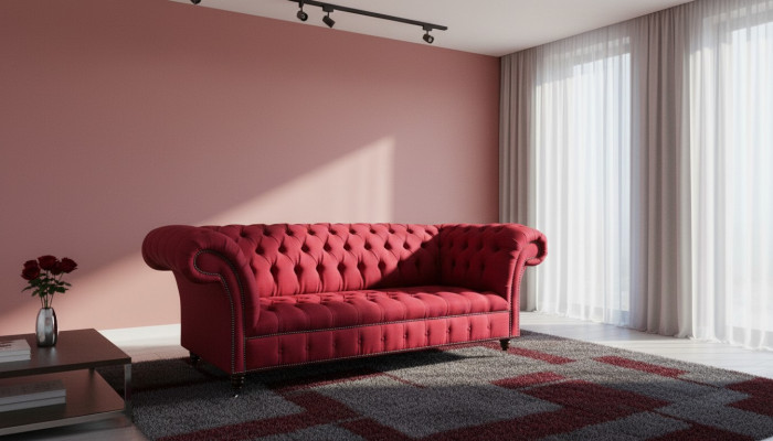 Dreisëtzegen Design Polster Textil Sofa 3er Miwwel Chesterfield Luxus Rout Couchen