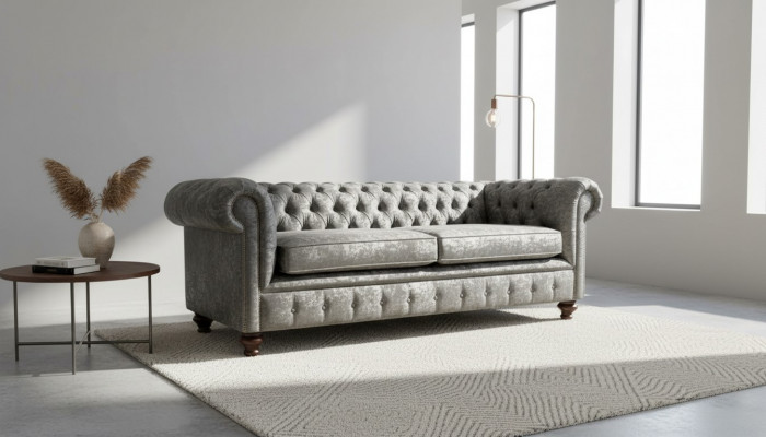 Dräisëtzer Sofa 3 Sëtz Couch Chesterfield Polstersëtz Garnitur Samt Groe Samt