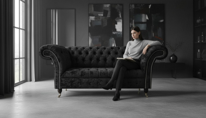 Chesterfield Samt Club Couch Polster 2 Sëtzer Design Textil Sofas Couchen