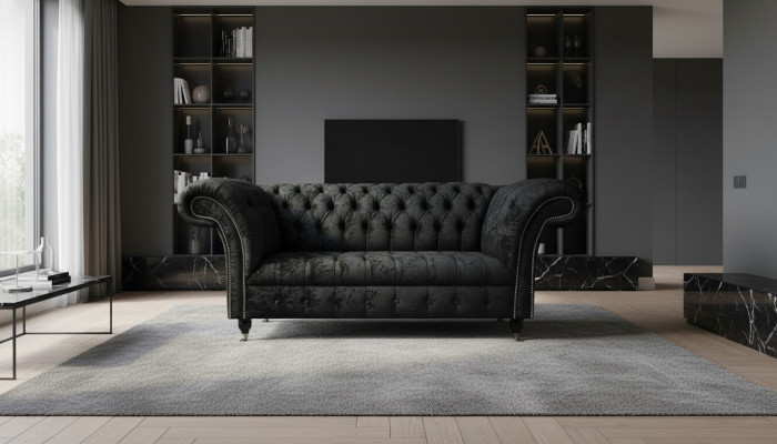 Chesterfield Samt Club Couch Polster 2 Sëtzer Design Textil Sofas Couchen