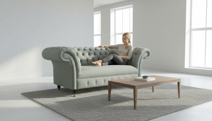 Chesterfield Canapé Canapé Polster Sofas Klassesch 2Sëtz Lieder Stoff Textil Nei