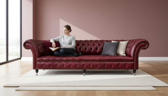 Rout Grouss Sofa Couch Chesterfield 265cm XXL Polstersofa 4-Plaz Lieder Textil Nei