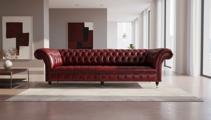 Rout Grouss Sofa Couch Chesterfield 265cm XXL Polstersofa 4-Plaz Lieder Textil Nei