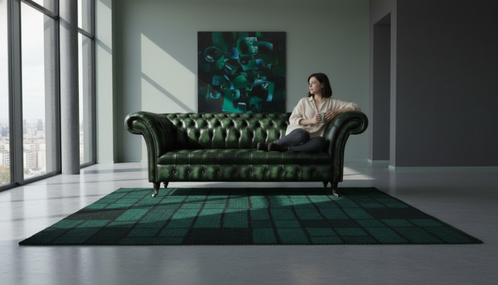 Dräisëtzeger Canapé 3 Sëtz Chesterfield Nei Couchen Antik Gréng Polster Canapéën Nei