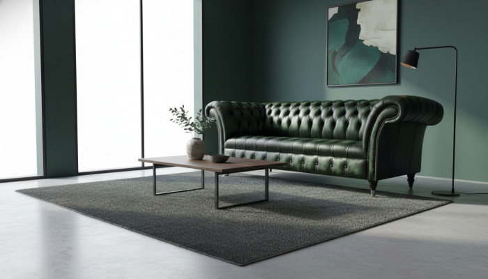 Dräisëtzeger Canapé 3 Sëtz Chesterfield Nei Couchen Antik Gréng Polster Canapéën Nei