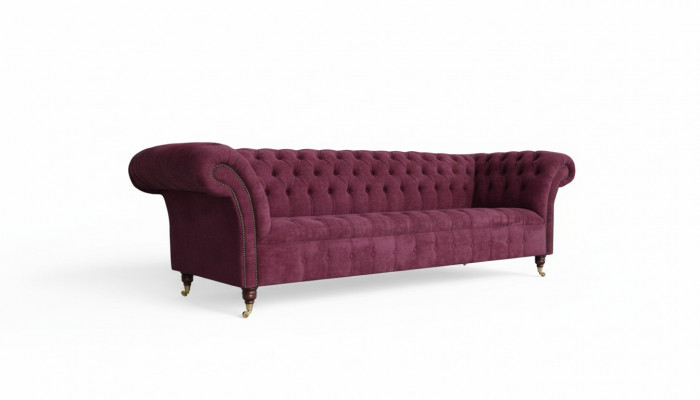 Sofa 3 Sëtzer Chesterfield Sofas Couchen Wunnzëmmer Design Textil Stoff Bordeaux