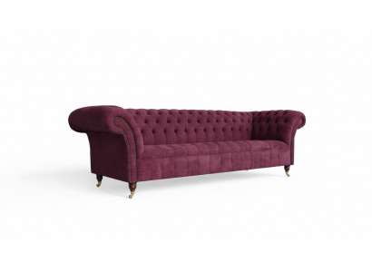 Sofa 3 Sëtzer Chesterfield Sofas Couchen Wunnzëmmer Design Textil Stoff Bordeaux