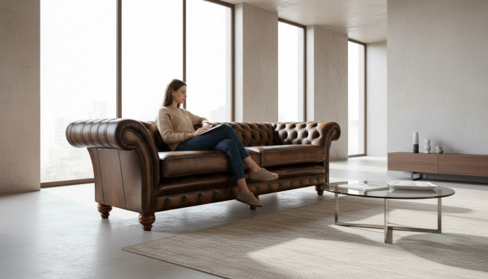 xxl Canapé 4-Sëtzer Canapé Chesterfield Stoff Sëtz Garnitur Lieder Textil Brong
