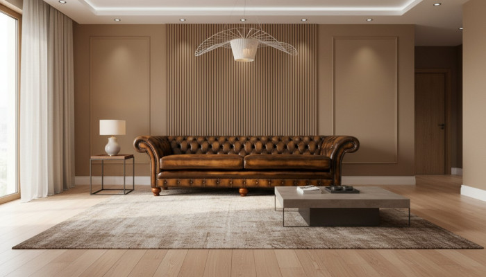 xxl Canapé 4-Sëtzer Canapé Chesterfield Stoff Sëtz Garnitur Lieder Textil Brong