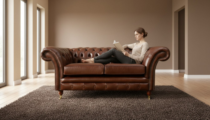 Chesterfield Sofa 2 Sëtzer Polster Design Couchen Sofas Garnitur Original Braun