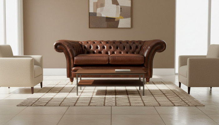 Chesterfield Sofa 2 Sëtzer Polster Design Couchen Sofas Garnitur Original Braun