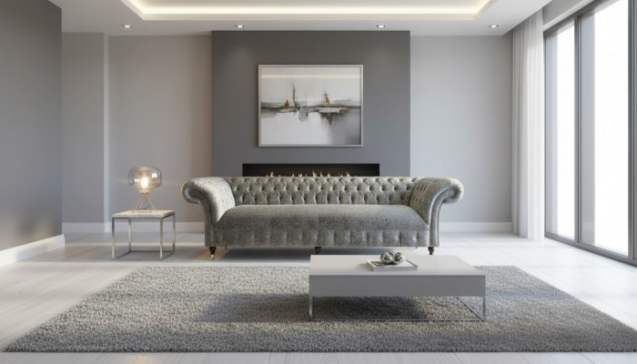 Chesterfield Polster Canapé Stoff Couchen Sofa Sëtz Garnitur Samt Sëlwer 4 Sëtz