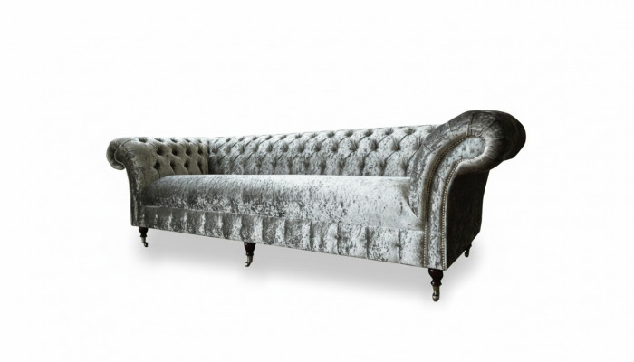 Chesterfield Polster Canapé Stoff Couchen Sofa Sëtz Garnitur Samt Sëlwer 4 Sëtz