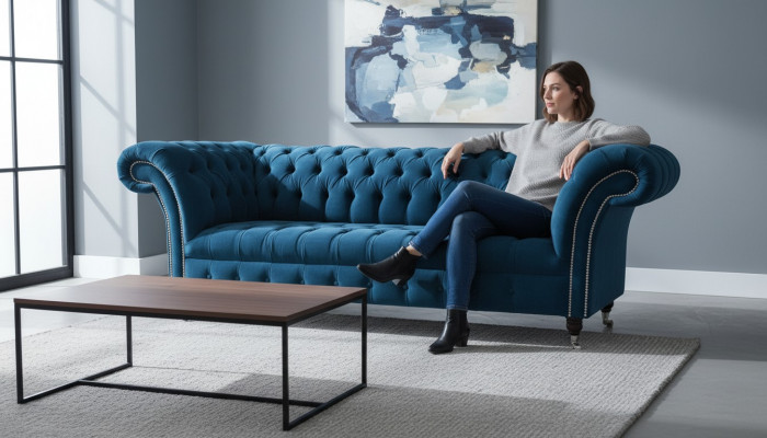 Designer Canapé Sëtz Këssen 3 Sëtzer Blo Stoff Setzt Sofa Miwwelen Tierkisesch Nei