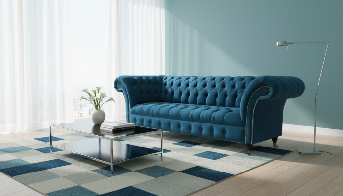 Designer Canapé Sëtz Këssen 3 Sëtzer Blo Stoff Setzt Sofa Miwwelen Tierkisesch Nei