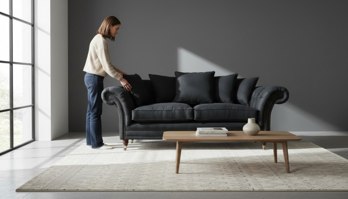 Sofa 3 Sëtzer Klassesch Design Sofas Polster Lieder Modern Couchen 3er Schwaarz