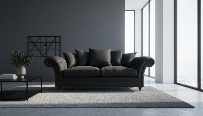 Sofa 3 Sëtzer Klassesch Design Sofas Polster Lieder Modern Couchen 3er Schwaarz
