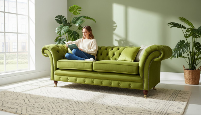 Sofa 3 Sëtzer Wunnlandschaft Sofas Polster Garnitur Textil Stoff Dräisëtzer Nei