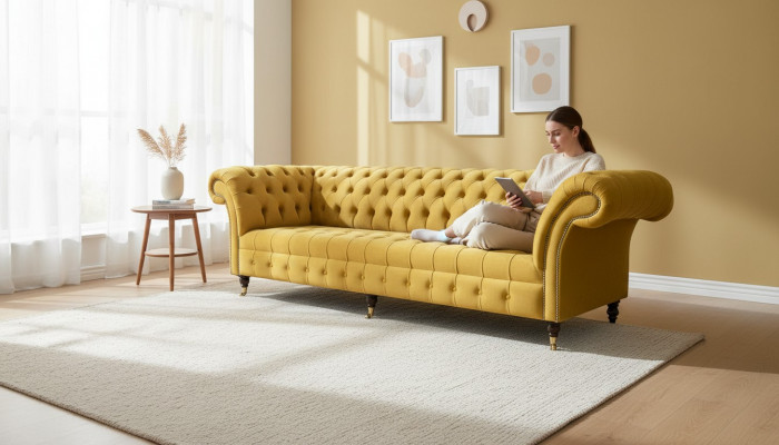 xxl Chesterfield Grouss Sofa Canapé Polster Garnitur 4 Sëtz Textil Sofas Canapéen Nei