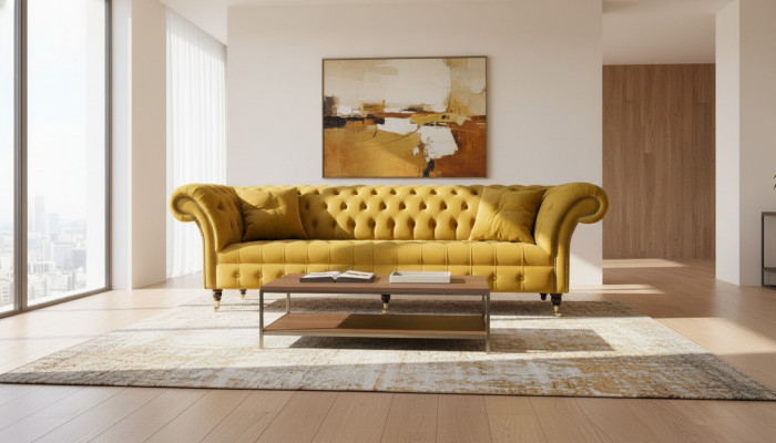 xxl Chesterfield Grouss Sofa Canapé Polster Garnitur 4 Sëtz Textil Sofas Canapéen Nei