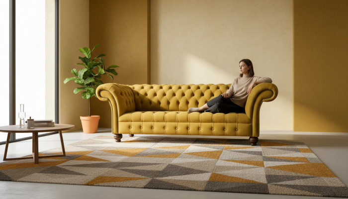 xxl Sofa Canapé Chesterfield 225cm Polster Sofa 3 Sëtzer Lieder Textil Stoff Nei