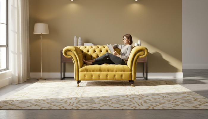 Klassesch Chesterfield Fauteuil Canapé Sofa Polster Sëtz Lounge Relax Club Stoff