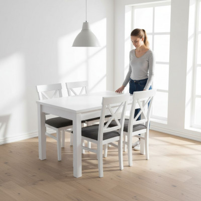 Design Holz Iesszëmmer Set Dësch 4x Leen Still Set Garnitur Polster 5tlg Leen
