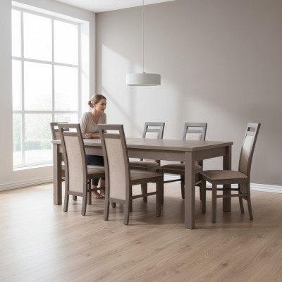 Edel Holz Iessgruppe Set 7-tlg. Wunnzëmmer Iesszëmmer 6x Sesselen Stull Sëtz
