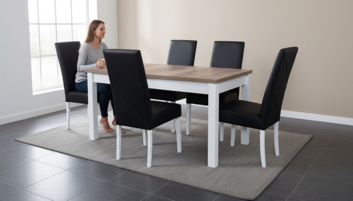 Komplett Iessdësch 6 Still Iesszëmmer Set Iessgrupp Holz Lieder Dësch Dëscher 7stéckeg