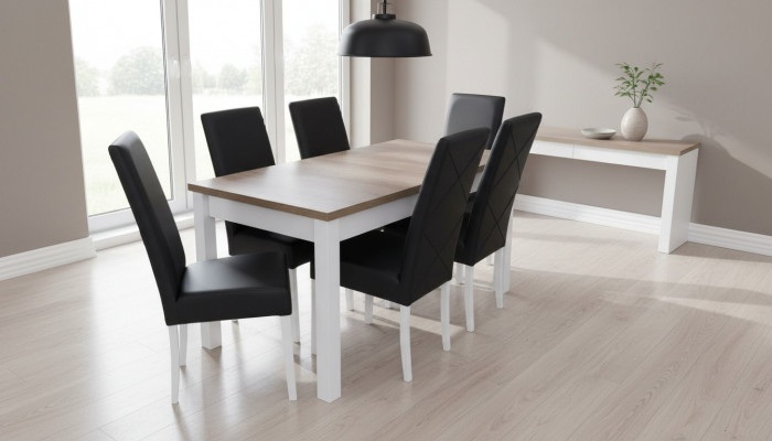 Komplett Iessdësch 6 Still Iesszëmmer Set Iessgrupp Holz Lieder Dësch Dëscher 7stéckeg