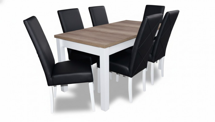 Komplett Iessdësch 6 Still Iesszëmmer Set Iessgrupp Holz Lieder Dësch Dëscher 7stéckeg