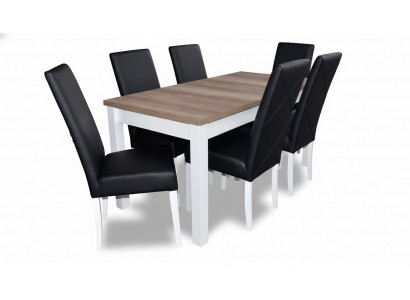 Komplett Iessdësch 6 Still Iesszëmmer Set Iessgrupp Holz Lieder Dësch Dëscher 7stéckeg