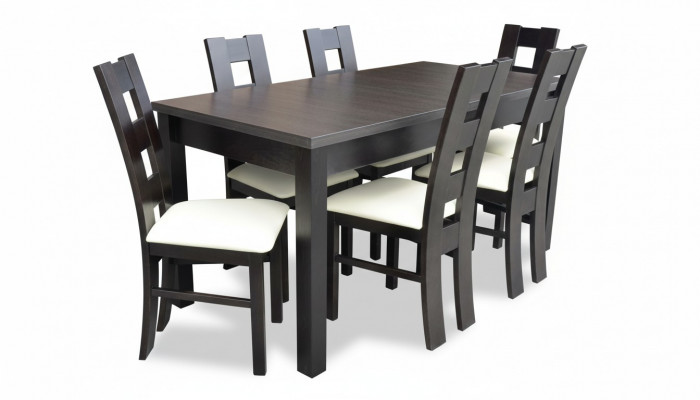 Iesszëmmer Design Miwwelen Stullgrupp Dësch 6 Lehnstill Set Garnitur Neit 7 deeler.