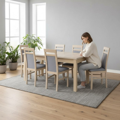 Iesszëmmer Set Iessdësch 6x Stull Garnitur Dësch Grupp 7tlg. Set Komplett Miwwelen