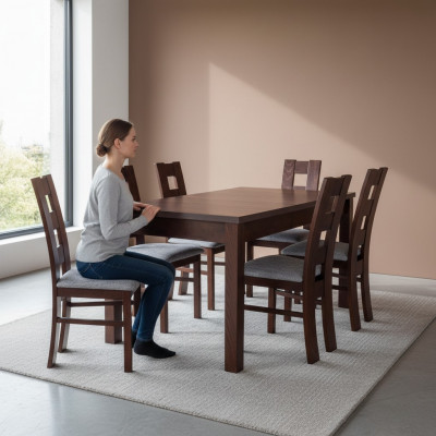 Designer Miwwel Holz Dësch Sëtz Iesszëmmer 6x Still 7tlg. Set Garnitur Echt Holz