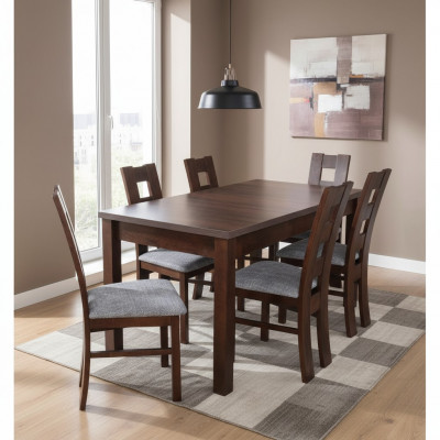 Designer Miwwel Holz Dësch Sëtz Iesszëmmer 6x Still 7tlg. Set Garnitur Echt Holz