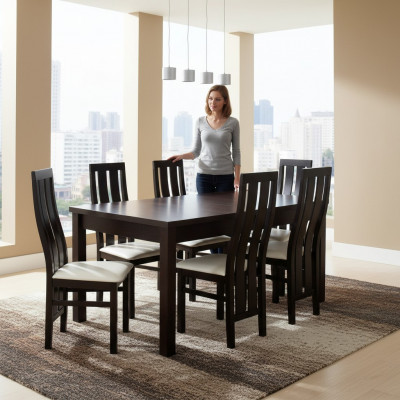 Iessdësch Iesszëmmer Komplett Set 6x Still Set Iess Grupp Holz Dësch Dëscher 7 Stéck