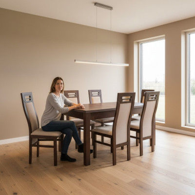 Holz Iessdësch Set mat 6 Still Garnitur Zëmmer Grupp 7 Deeler Dësch Lehnstill Nei