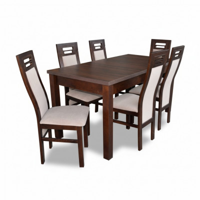 Holz Iessdësch Set mat 6 Still Garnitur Zëmmer Grupp 7 Deeler Dësch Lehnstill Nei