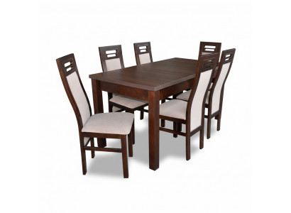 Holz Iessdësch Set mat 6 Still Garnitur Zëmmer Grupp 7 Deeler Dësch Lehnstill Nei