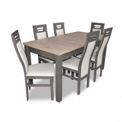 Massiv Holz Fauteuil Miwwelen Holz Dësch Sëtz Iess Sall 6x Still 7-Teile Set Garnitur