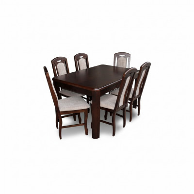 Klassesch Iesszëmmer Miwwel Iessgeschir Dësch Holz Komplett Set 7 stéck Iessgrupp