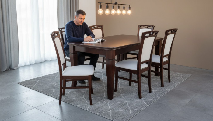Iesszëmmer Holzdëscher Iessgruppeset Stull Grupp Neien Dësch 6 Design Still 7tlg