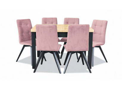 Klasseschen Iessdësch Dësch Holz Iesszëmmer Garnitur 6x Stull Set Still 7 Stéck Set