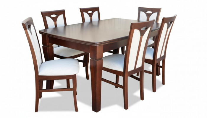 Iesszëmmer Set Iessdësch 6 x Stull Set Klassesch Dësch Iessgrupp 7 Stéck.