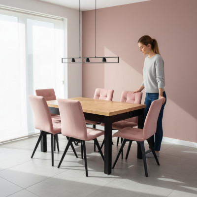 Luxus Iesszëmmer Grupp Garnitur Design 7tlg. Dësch + 6 Stull Lehnstull Miwwelen