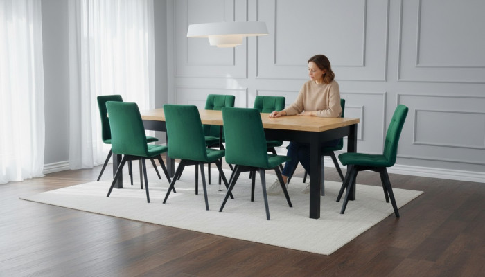 Iesszëmmer Set Luxus Dësch 6x Still Iessdësch Lehnstill Garnitur 7tlg.Gruppe Nei