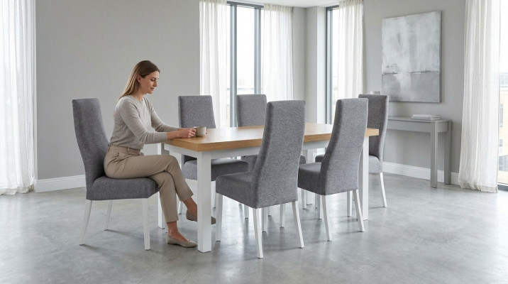 Iesszëmmer Komplett Garnitur Dësch 4x Stull Set 7tlg. Iessdësch Holz Iessgrupp Nei