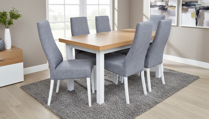 Iesszëmmer Komplett Garnitur Dësch 4x Stull Set 7tlg. Iessdësch Holz Iessgrupp Nei