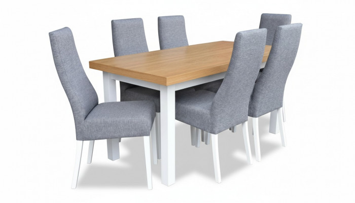 Iesszëmmer Komplett Garnitur Dësch 4x Stull Set 7tlg. Iessdësch Holz Iessgrupp Nei